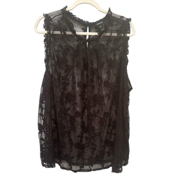 Torrid Black Sheer Lace Sleeveless Blouse Sz 3X Goth Party Plus Size Fairy - Picture 1 of 7